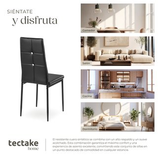 6 Sillas de comedor tapizadas, respaldo alto con brillantes negro
