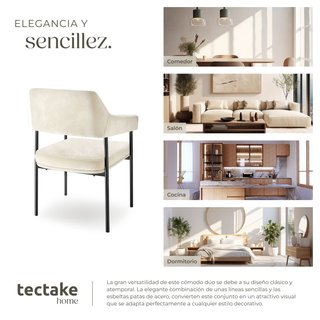 2 sillas de comedor de terciopelo 120 kg, 58 x 62 x 85 cm, blanco roto