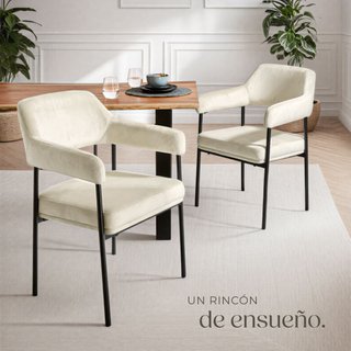 2 sillas de comedor de terciopelo 120 kg, 58 x 62 x 85 cm, blanco roto