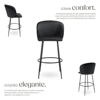 2 taburetes altos aterciopelados de 51 x 60 x 106 cm, negro/negro