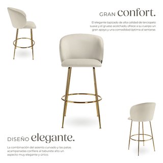2 taburetes altos aterciopelados de 51 x 60 x 106 cm, crema/oro