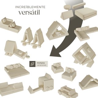 Sofá de juegos 8 piezas, disposición flexible apilable beige