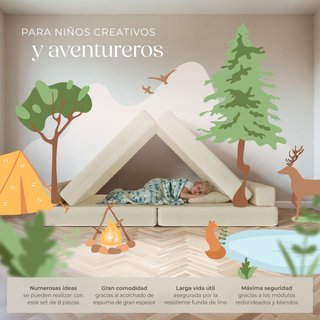 Sofá de juegos 8 piezas, disposición flexible apilable beige