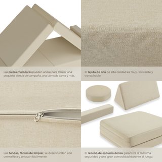 Sofá de juegos 8 piezas, disposición flexible apilable beige