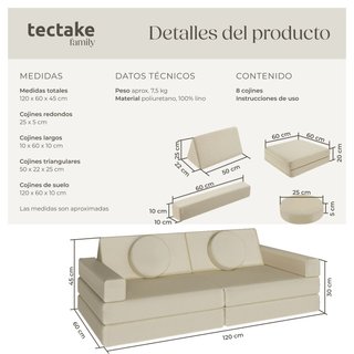 Sofá de juegos 8 piezas, disposición flexible apilable beige