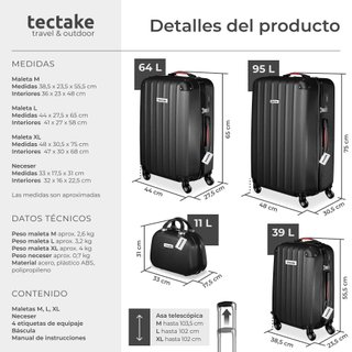 maletas rígidas apilables ruedas báscula neceser negro 48x30x75cm