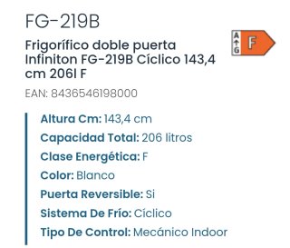 Frigorífico INFINITON blanco 143 cm 206