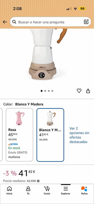 Cafetera Italiana JOCCA Blanco y Madera