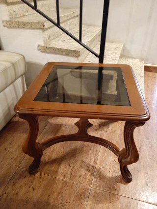 Mesita auxiliar vintage madera y cristal
