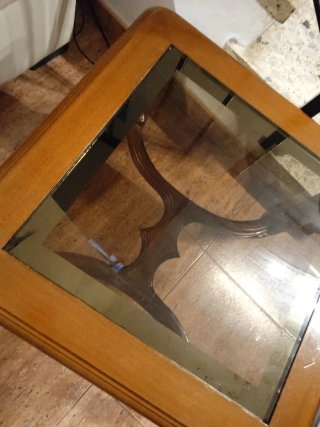 Mesita auxiliar vintage madera y cristal