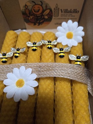 6 Velas miel con 6 Abejitas Brilli brilli Metálico