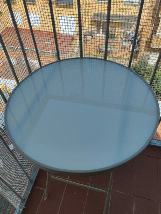 Mesa redonda cristal plegable terraza