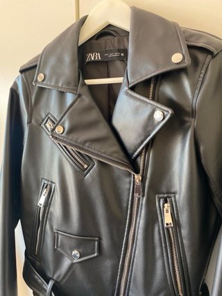 Chaqueta Biker Efecto Piel Zara Negra Talla S