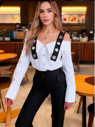 Blusa blanca con tirantes negros y ojales