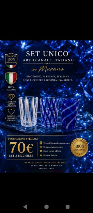 Arredo caso set bicchieri vetro artigianale