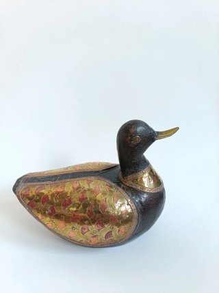 Figura de Pato Vintage en Madera, Latón y Cobre