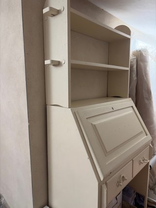 Escritorio madera maciza blanco y estantería