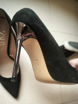 ZARA Tacones Aguja Negro/Plata Talla 37