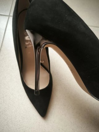 ZARA Tacones Aguja Negro/Plata Talla 37