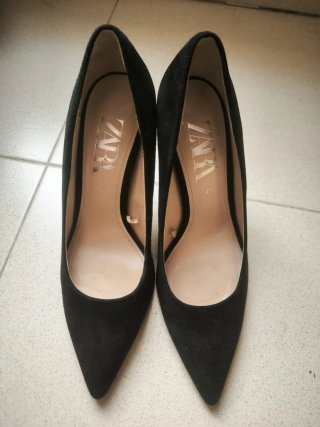 ZARA Tacones Aguja Negro/Plata Talla 37