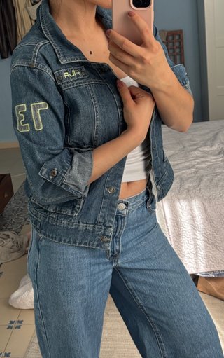 Chaqueta vintage vaquera cropped manga 3/4