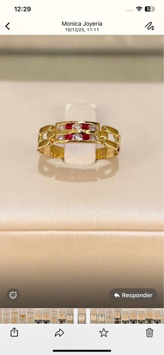 Anillo Oro 18kl Circonitas Rojas y Blancas