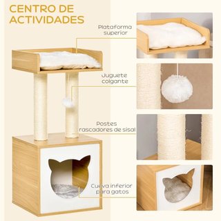 Árbol Gatos 2 Niveles Cueva Sisal Roble Blanco
