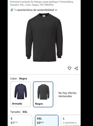 Camiseta Térmica Portwest XXL Negra Manga Larga