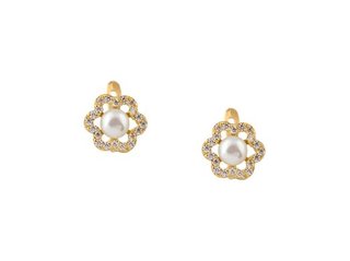 Pendientes flor perla y circonitas dorados
