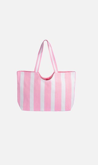 Borsa mare a righe rosa e bianche