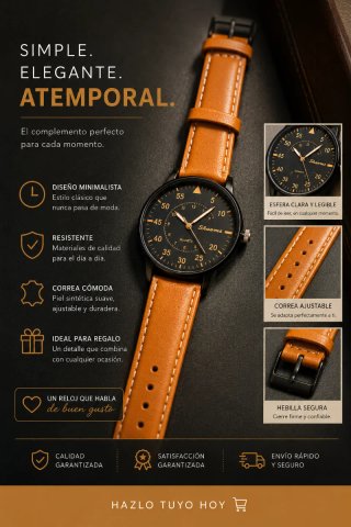 Reloj Shaams Negro y Marrón Elegante