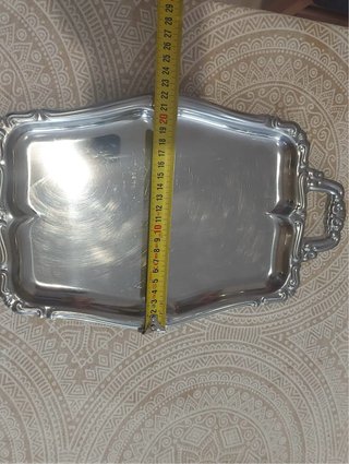 Bandeja Vintage Plateada con Asas Decoradas