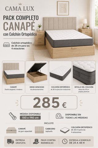 Cama Canapé con Colchón Ortopédico CAMA LUX