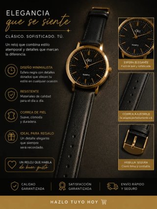 Reloj CKI Elegante Negro y Dorado