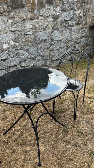 Mesa y 2 sillas de jardín/terraza hierro negro