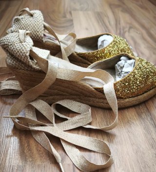 Zapatillas esparto doradas con glitter