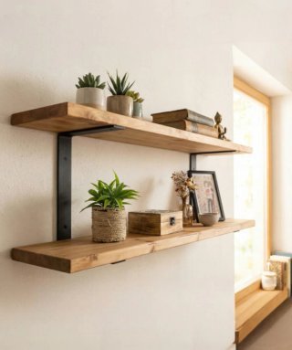 Estantería de  doble balda de madera rústica