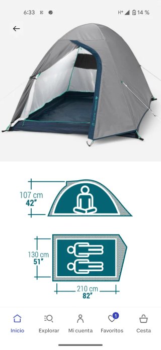 Tienda de campaña Quechua para 2 personas