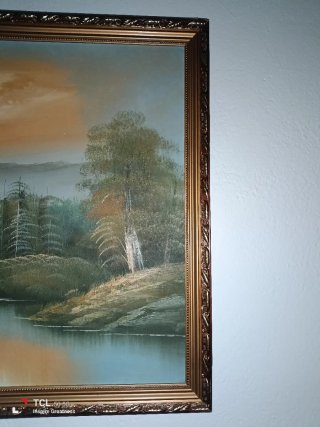 Cuadro al óleo paisaje cascada 1970