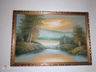 Cuadro al óleo paisaje cascada 1970