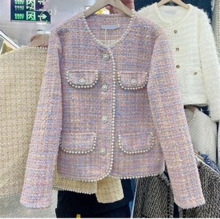 Chaqueta tweed perlas rosa multicolor