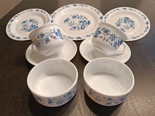 Set Vajilla Vintage Porcelana Azul y Blanco