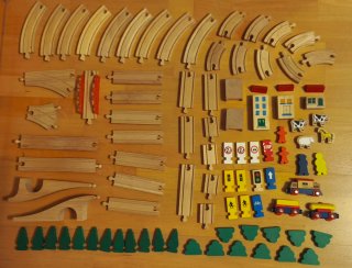 Tren de madera infantil con accesorios
