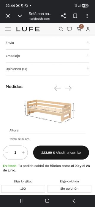Diván con nido de madera maciza.Colchones inlcuido