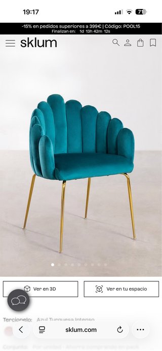 Silla terciopelo con patas doradas