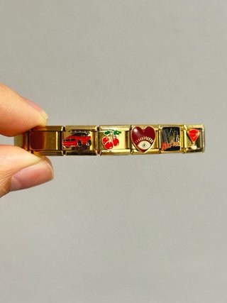 Pulsera Italiana Charms Corazón, Cerezas, Ojo