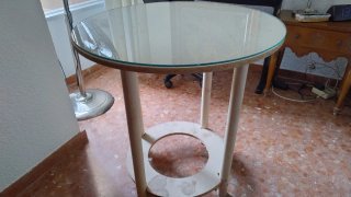 Mesa redonda cristal y madera