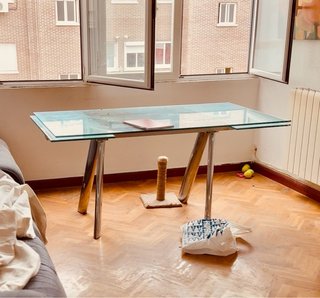 Mesa cristal extensible patas acero