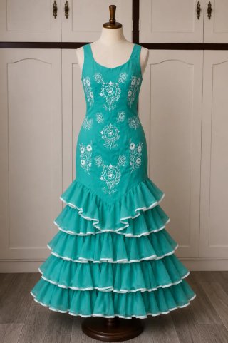 Vestido Flamenca Turquesa Volantes