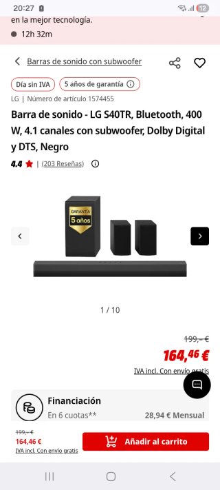 Barra de Sonido LG S40TR Negra